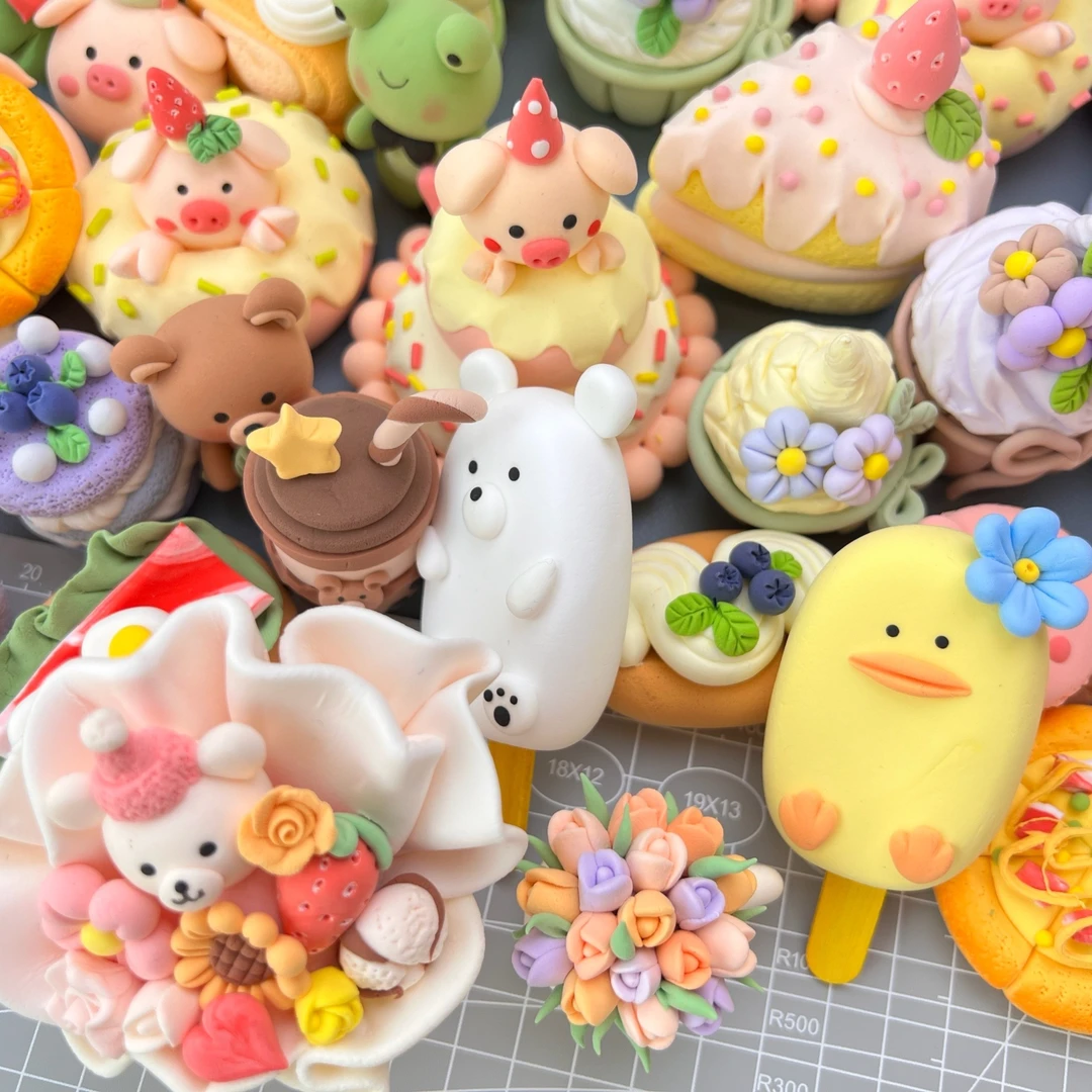 毛毛老师手工粘土动物、花束、食玩甜品  玩具（成品摆件）