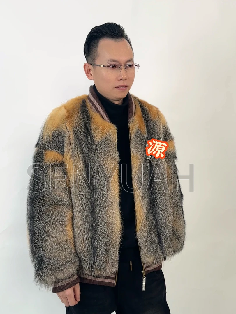 【森源】2024冬季男款夹克高级感灰狐皮草外套休闲短