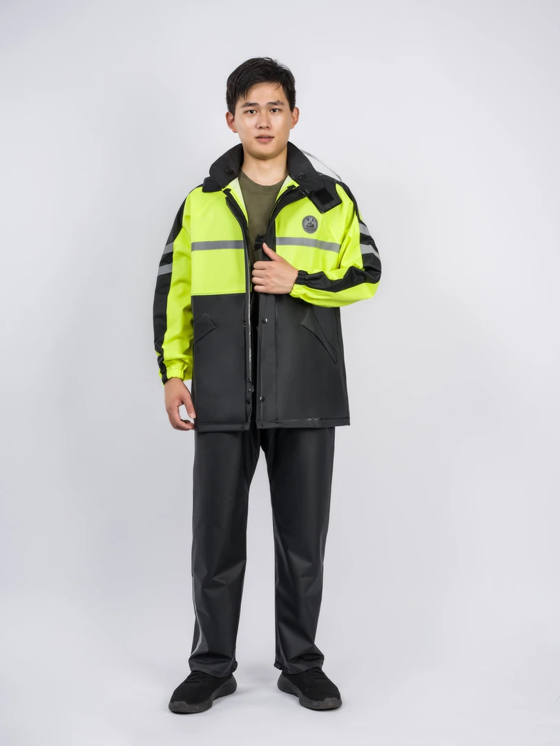 高端针织布拼色雨衣雨裤套装分体式雨衣电动车骑行雨衣反光户外