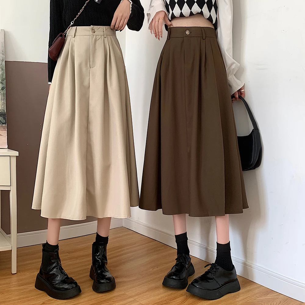 咖色半身裙女杏色卡其胖MM棕色a字伞裙2024新款长裙春秋裙子大码
