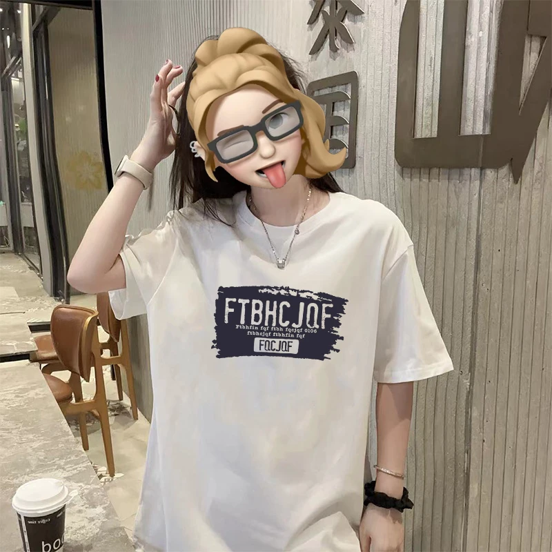 白色纯棉卡通印花短袖t恤女春夏内搭打底衫百搭宽松圆领上衣小众