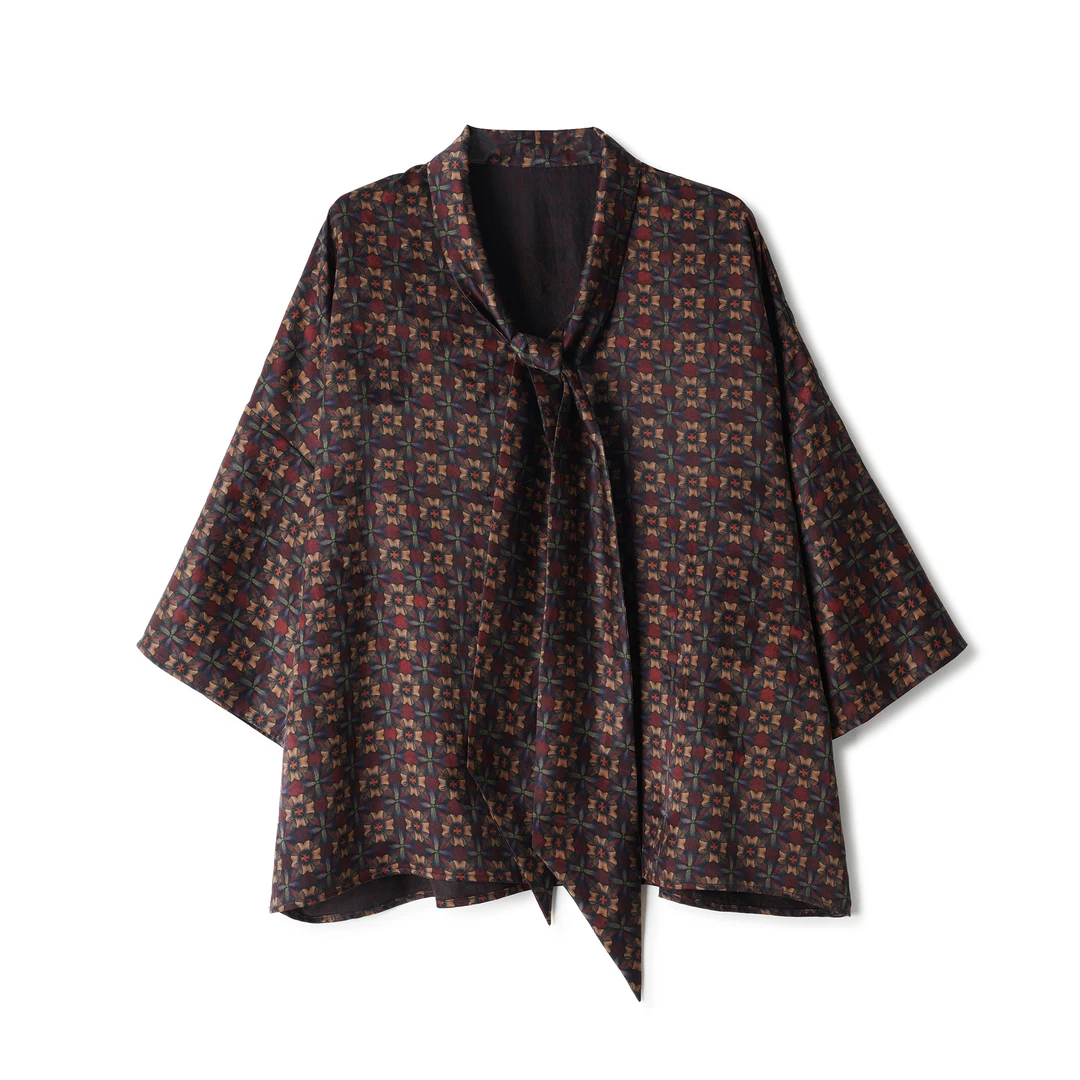 【旭日东升】满分桑蚕丝 国风缎面花萝太阳花上衣DX24AS047