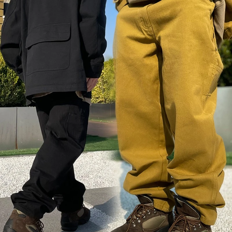 燕子亭 刺绣斜纹美式复古休闲街头工装裤宽松直筒重磅肥大长裤男