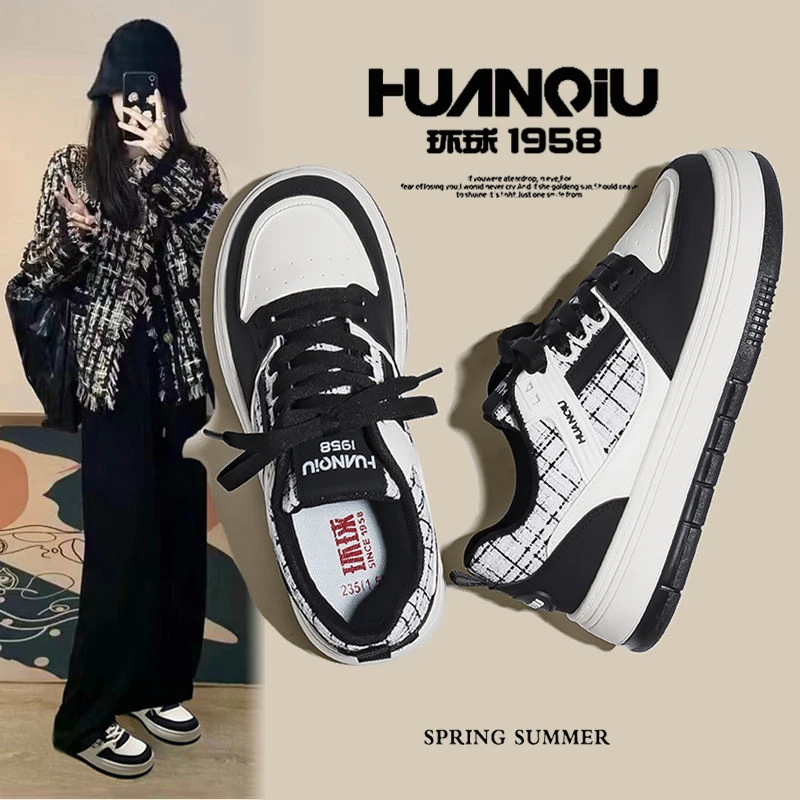 环球秋季小香风板鞋女厚底增高2025爆款百搭高级感小白鞋HC039-1