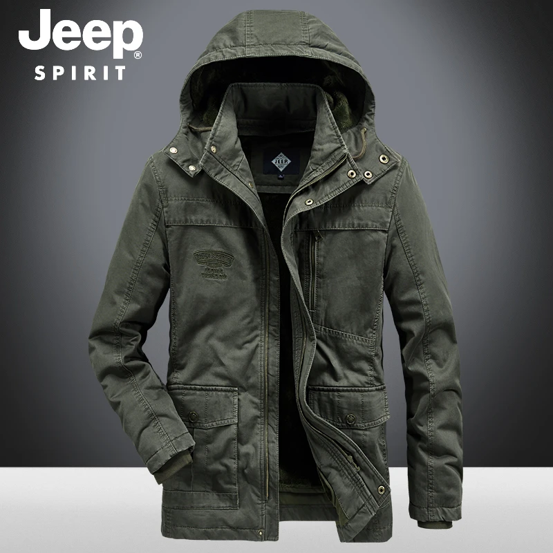 JEEP棉衣男士秋冬款工装加绒加厚棉袄保暖冬季可脱卸内胆棉服外套