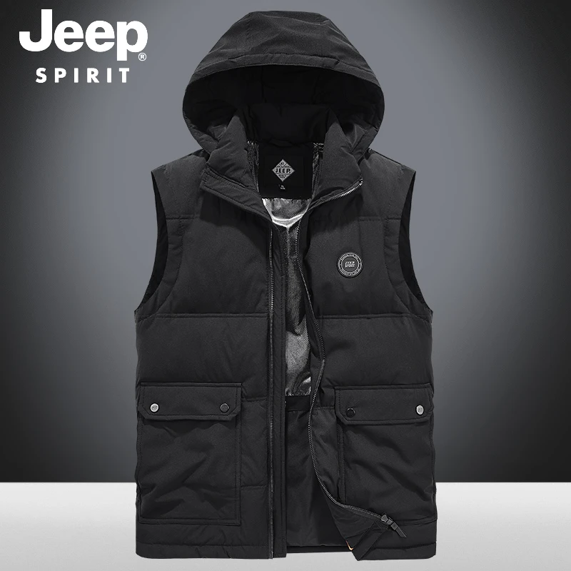 JEEP官方正品男士休闲马甲春秋冬坎肩背心男式马夹白鸭绒男装外套
