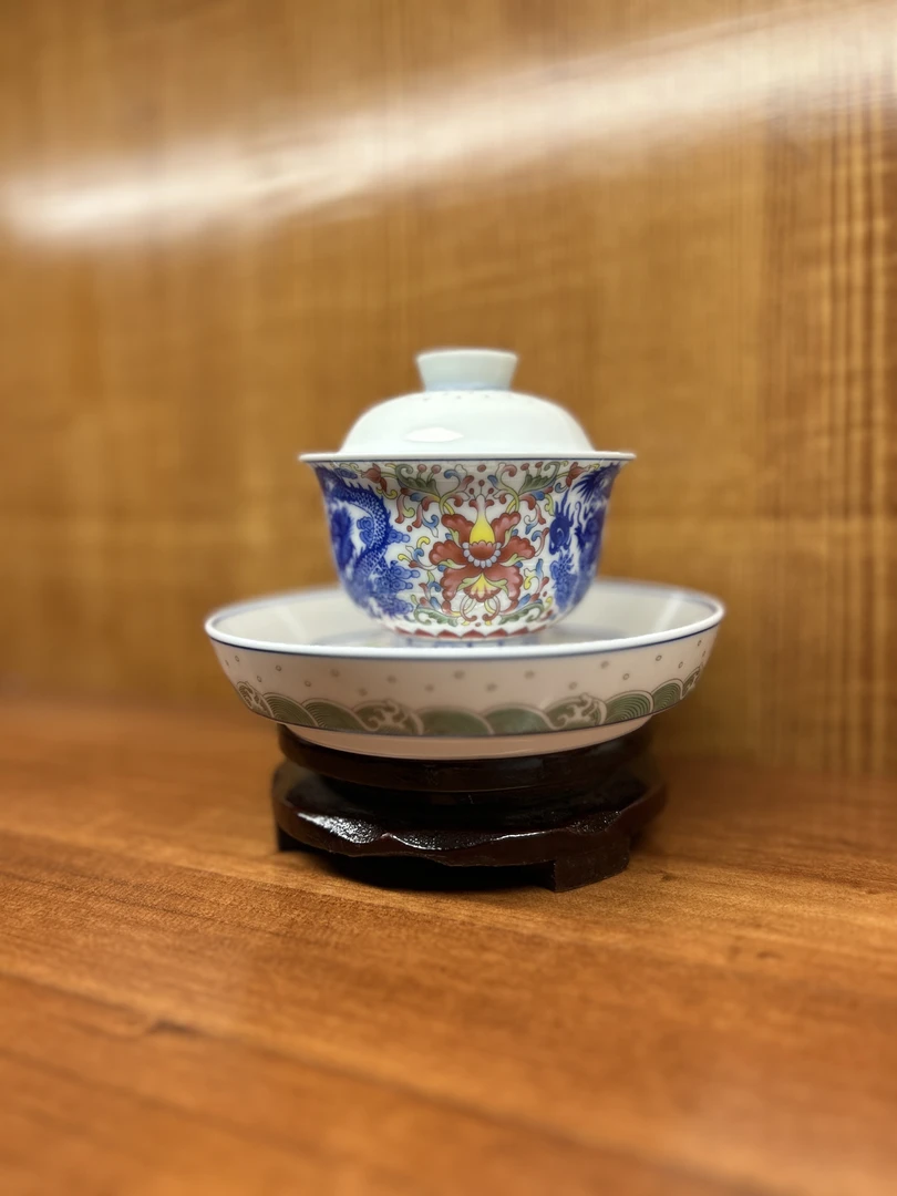 景德镇陶瓷斗彩玉泥胎高白泥主人杯珐琅彩龙凤呈祥茶具三才盖碗