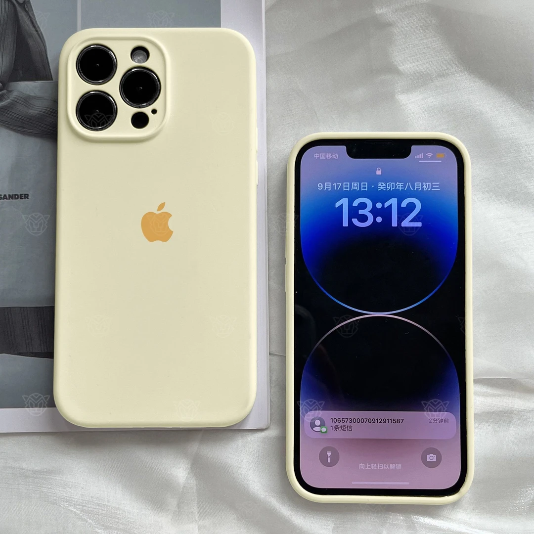 95新 Apple/苹果 奶黄色苹果x-15手机 壳液态硅胶iPhon全防包摔耐