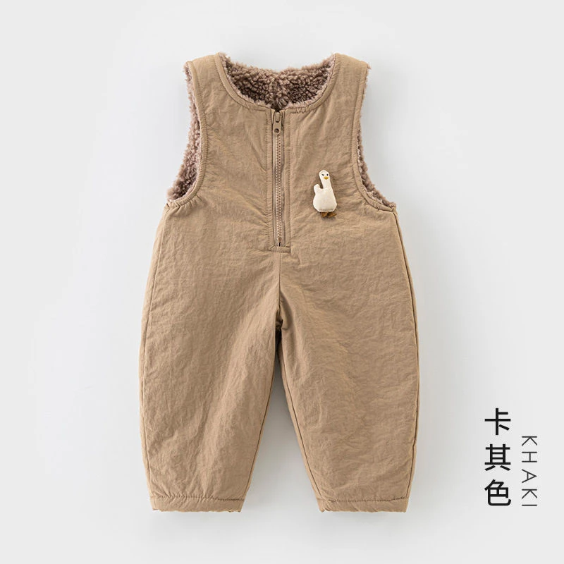 婴儿背带裤秋冬加绒卡通男宝背心式连体裤子童装女宝棉裤冬季外穿