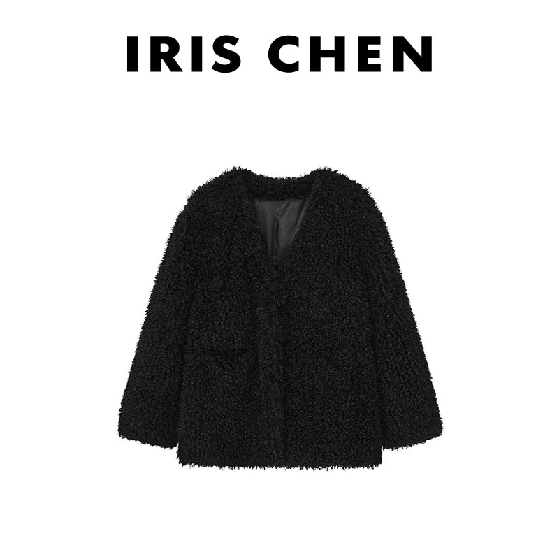 IRIS CHEN 黑森林 2024秋冬新款930g纯色百搭保暖毛呢外套24WT495