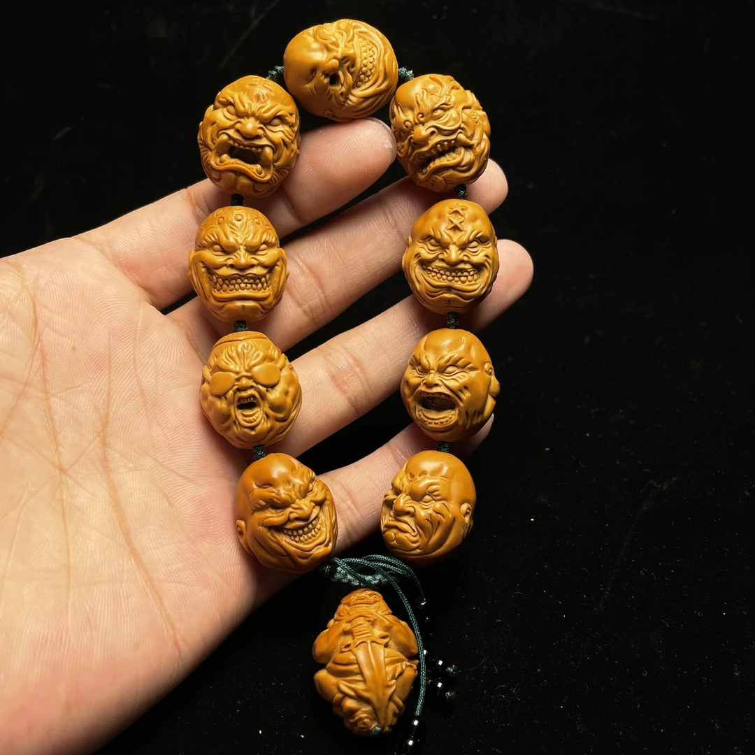 橄榄核雕水晶核龙虎恶僧