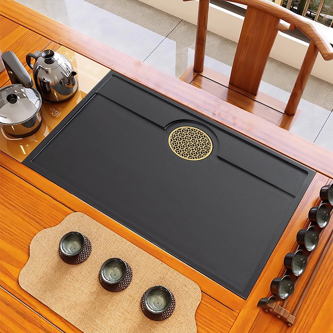 高端乌金石茶盘家用时尚泡茶茶器定制简约茶几嵌入式茶台工厂直销