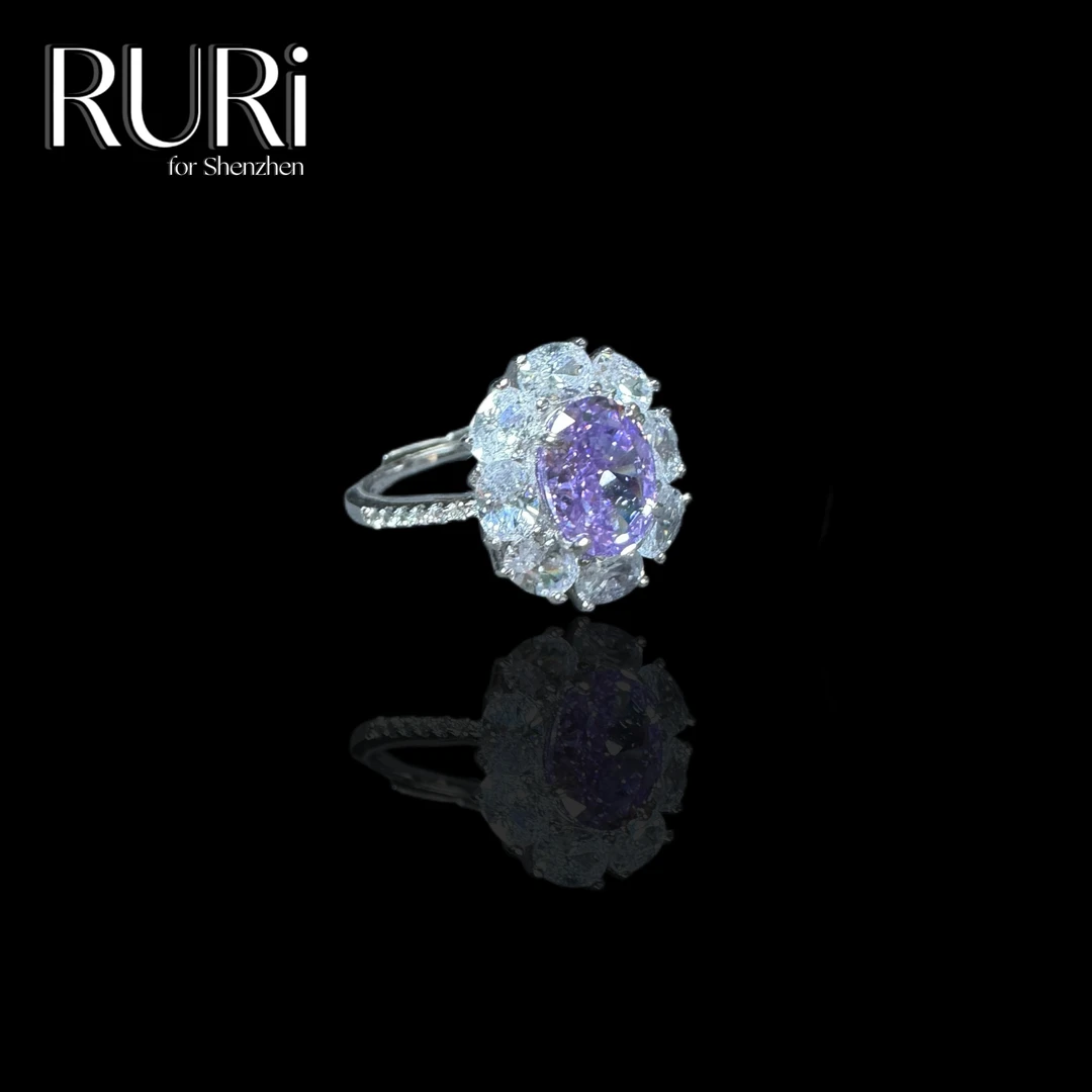 925银合成锆石戒指 简约时尚椭圆设计镶嵌紫石银戒指 A0134