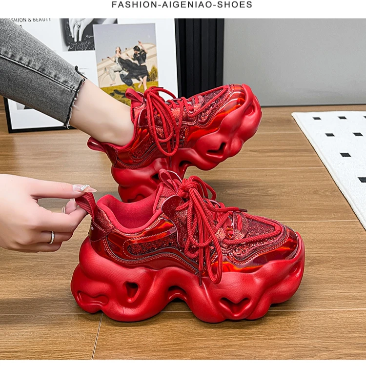 超轻厚底吉祥大红色欧洲站网红时尚春季四季款女士老爹鞋ins30088
