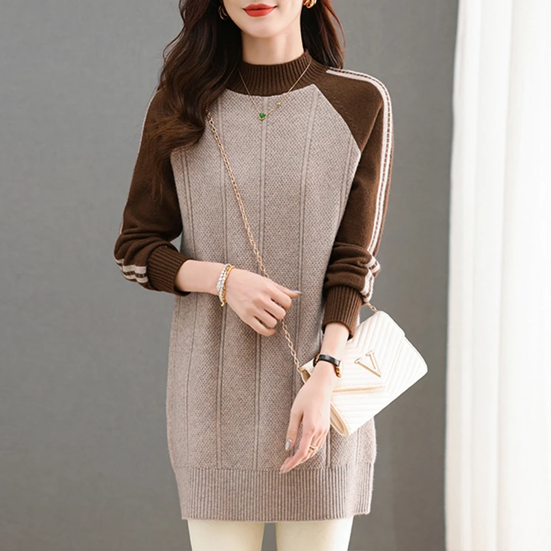毛衣针织中长款半高领秋冬打底衫内搭洋气显瘦气质时尚女士宽松