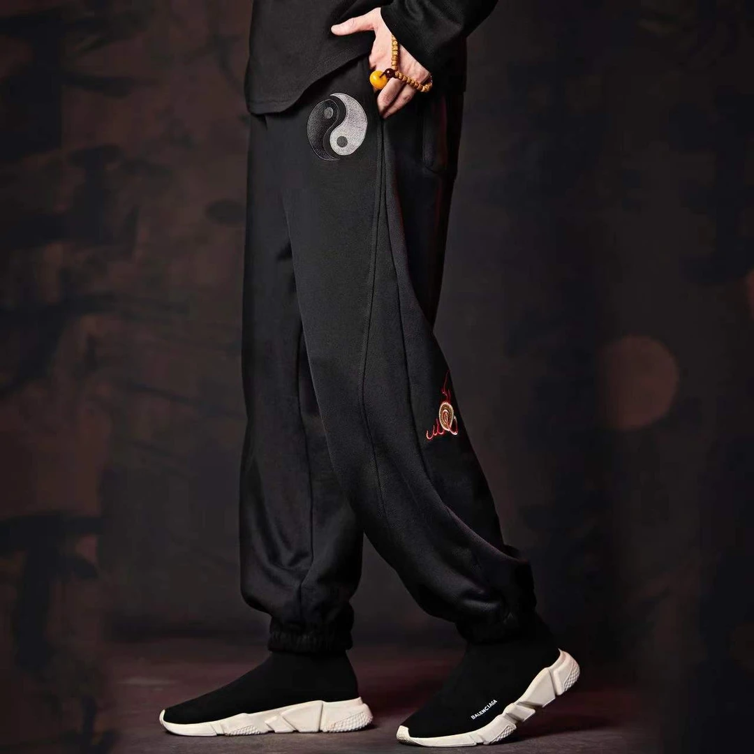 半闲集<太极道>重工刺绣运动卫裤国风国潮休闲裤宽松保暖束脚裤