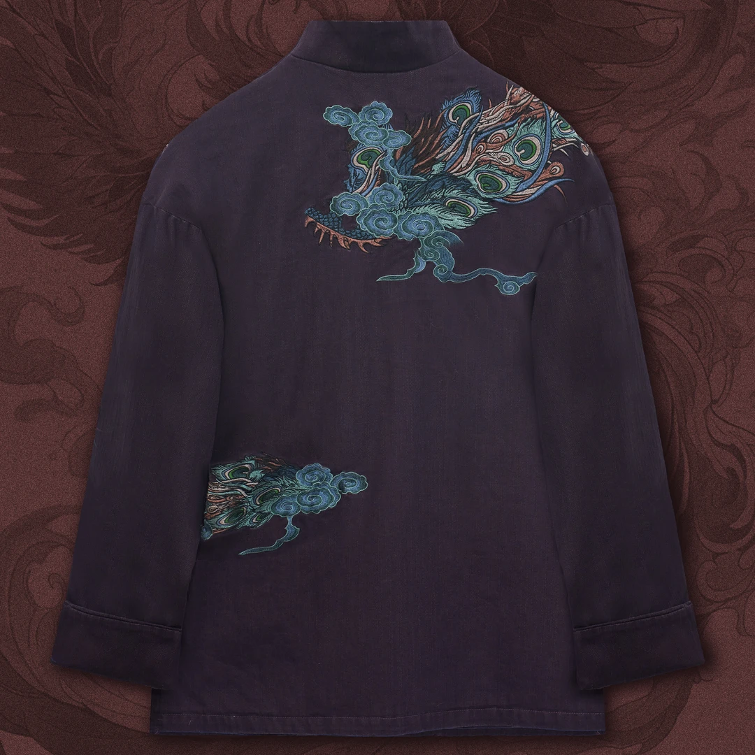 半闲集<凤毛>春款中式长袖中国风立领外套重工刺绣水洗做旧唐装