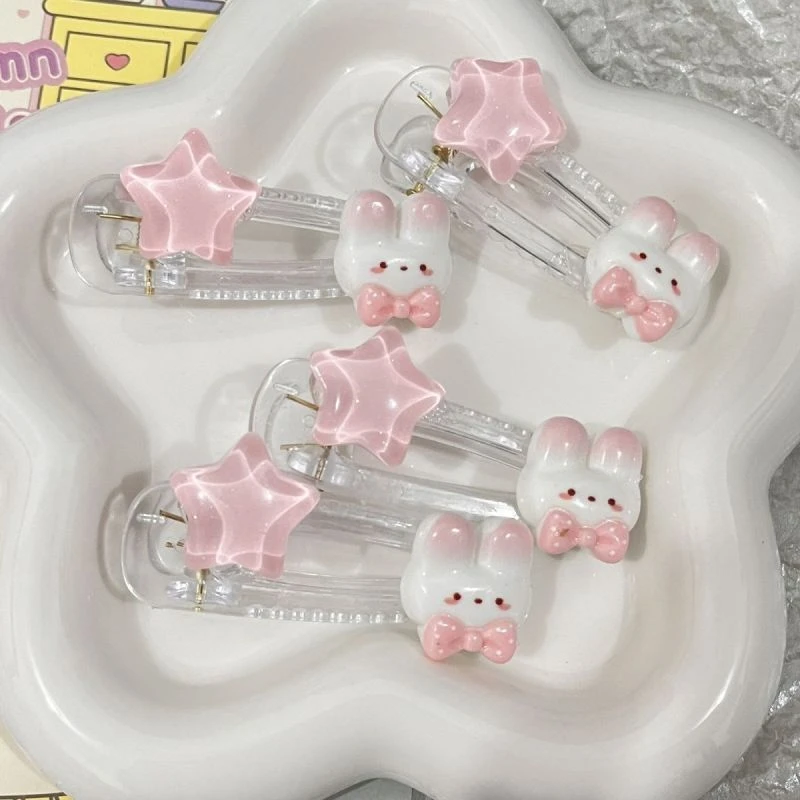 可爱少女心粉色腮红蝴蝶结小兔子系列水滴发夹甜妹软妹无痕发夹