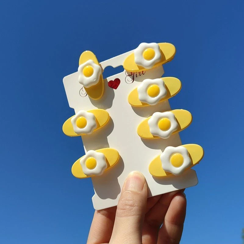 可爱卡通荷包蛋椭圆形发夹萌妹发饰日系软萌黄色碎发装饰小发夹