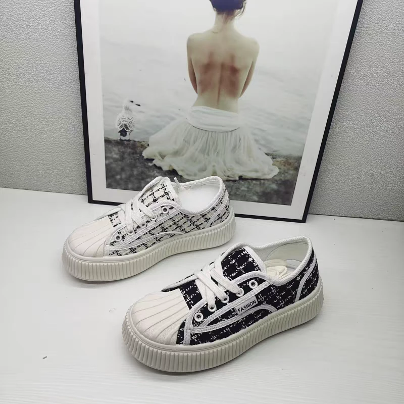 撤柜断码处理女鞋2025韩版饼干鞋厚底低帮平底百搭休闲鞋帆布鞋