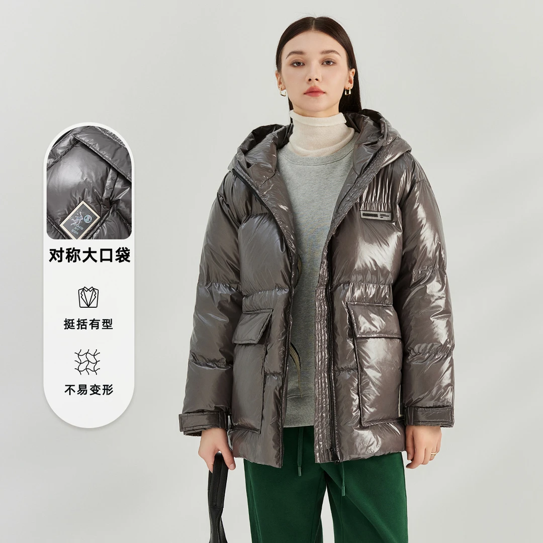 秋冬2024新款连帽亮面时尚鸭绒光面加厚保暖