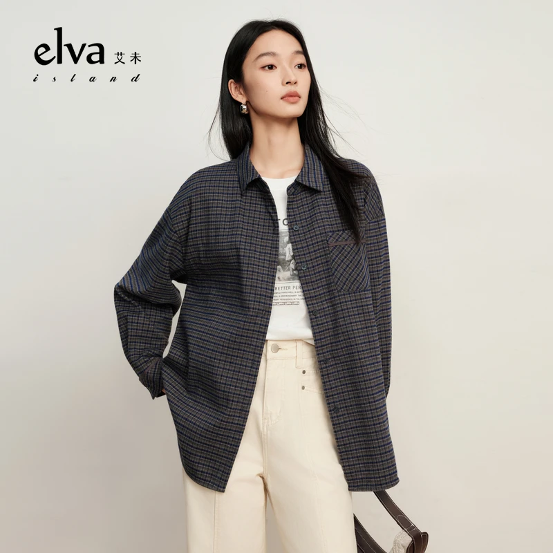 【商品】Elva’Island冬季藏青格上衣