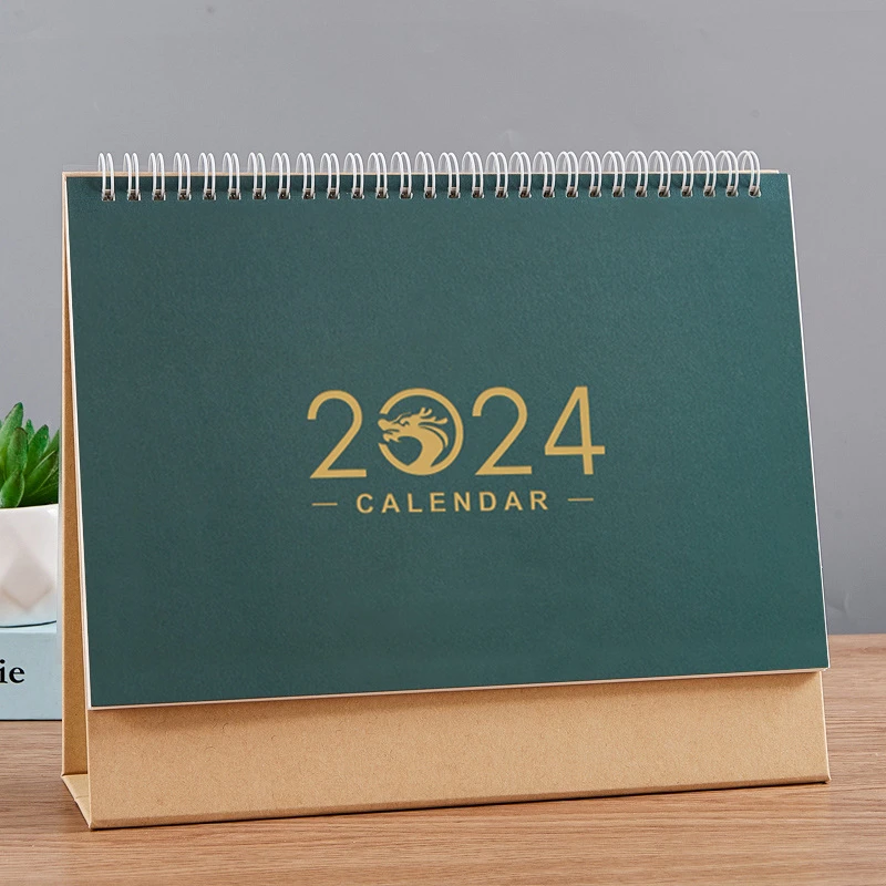 2024年简约小清新桌面摆件北欧商务内页记事计划台历月历烫金大号