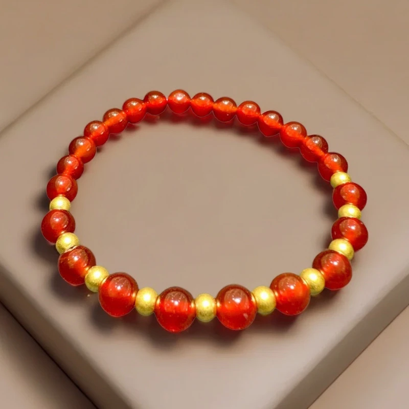 足金古法金珠 10 颗（卡四）搭红 玉 髓时尚手串（随机发）