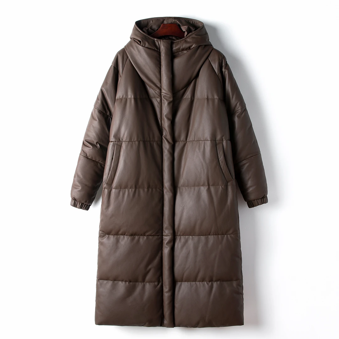 “大被子”1.2米加长款真皮绵羊皮宽松白鹅绒内里休闲轻奢加厚外套