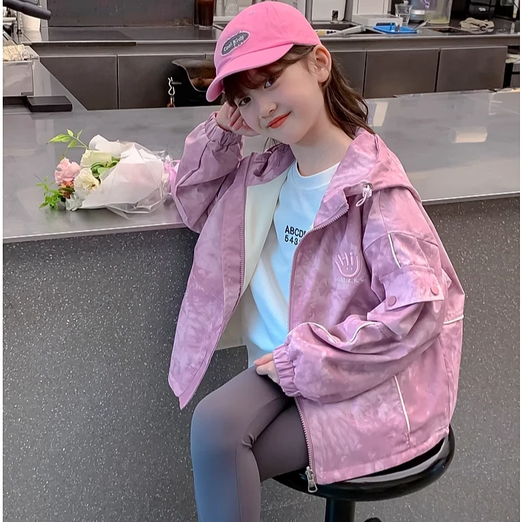 女童外套春秋款2025新款洋气儿童连帽冲锋衣秋装小女孩两面穿上衣
