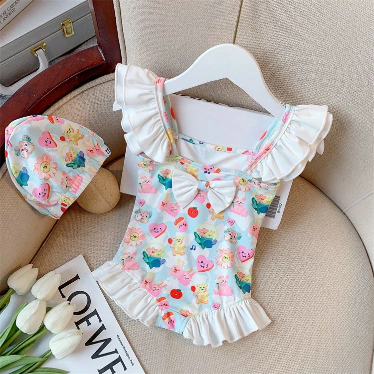 女童连体泳衣宝宝碎花公主泳装小女孩夏装2025新款洋气儿童游泳衣