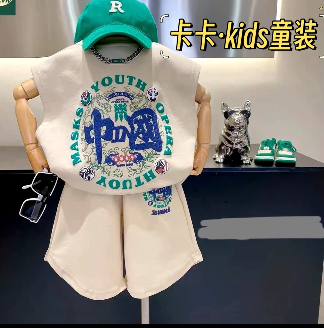 洋气新款网红套装运动宝贝帅气印花国潮夏款吸汗透气男童休闲潮流