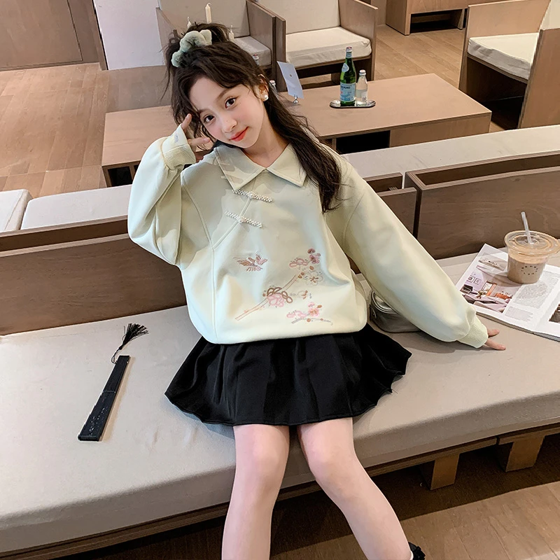 洋气POLO衫卫衣春秋季儿童新中式唐装上衣女大童国风打底衫T恤潮8