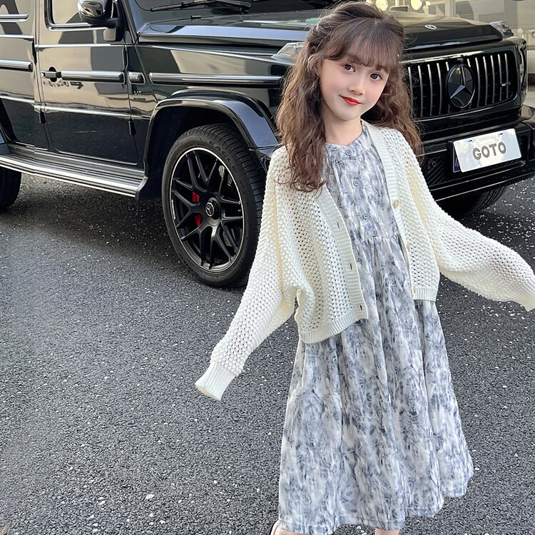 女童法式连衣裙春秋款2025新款中大童针织开衫儿童时尚洋气女孩潮