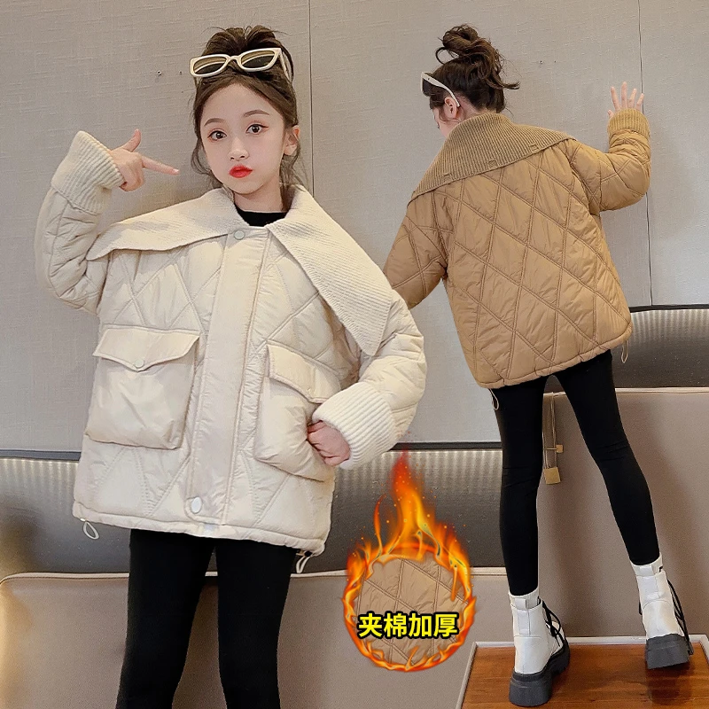 宽松毛线大翻领棉衣2025新款秋冬新款棉袄小香风外套洋气冬季棉服