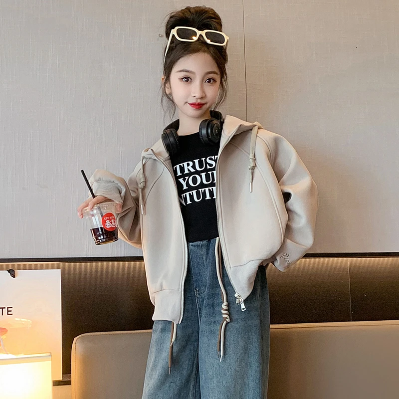 女童外套洋气款2024新款卫衣初中生秋装女学生宽松秋冬中大童女装