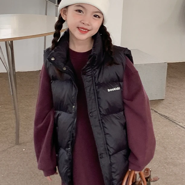 亮光儿童洋气新款棉马甲秋冬女童加厚立领中大童外穿潮流帅气保暖