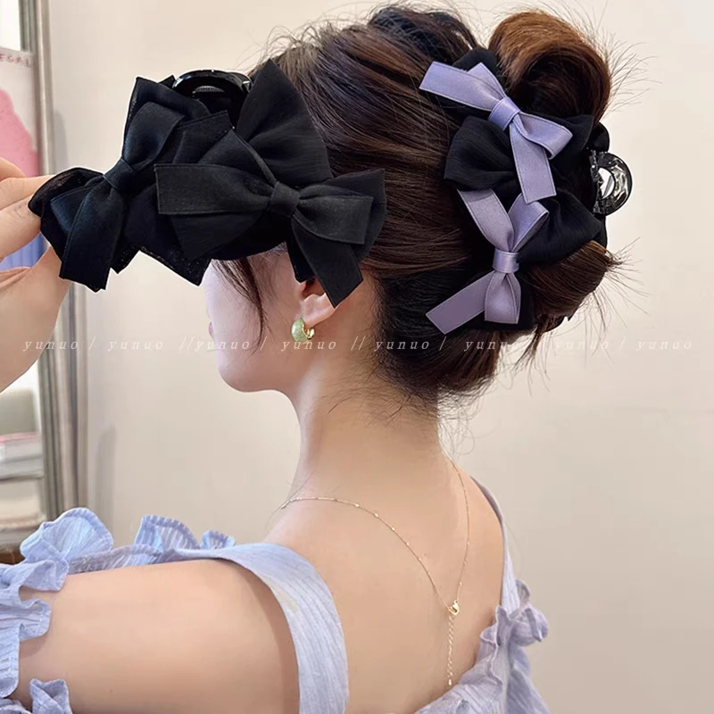 法式优雅蝴蝶结发抓夹2023新款大号发夹女后脑勺双面发饰鲨鱼夹子