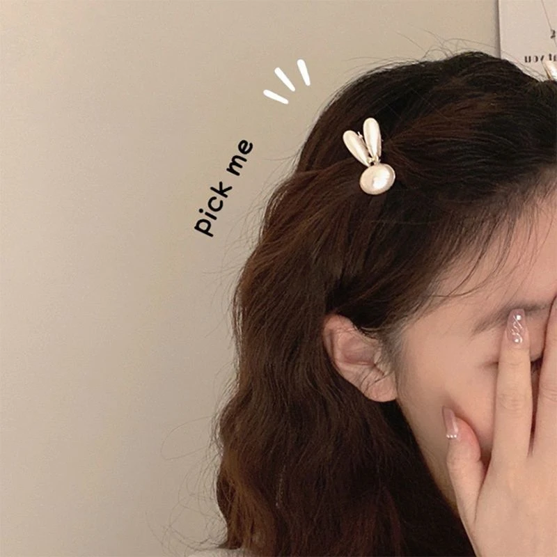 小兔子珠珠发夹女侧边夹子头饰刘海夹前额碎发夹发饰鸭嘴夹发卡
