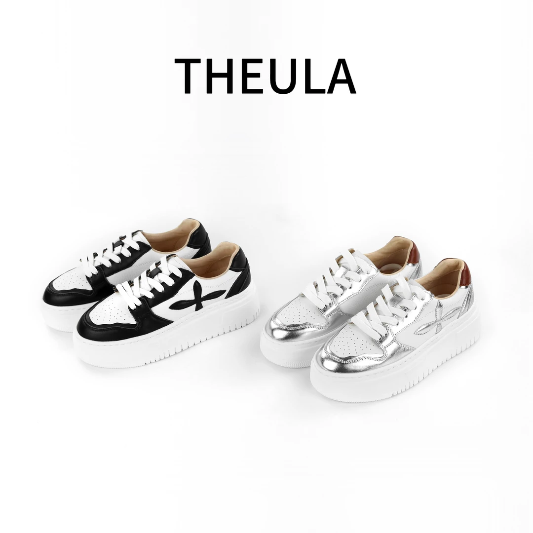 【THEULA】2024年马皮增高手工鞋休闲板鞋厚底透气平底拼色运动女鞋