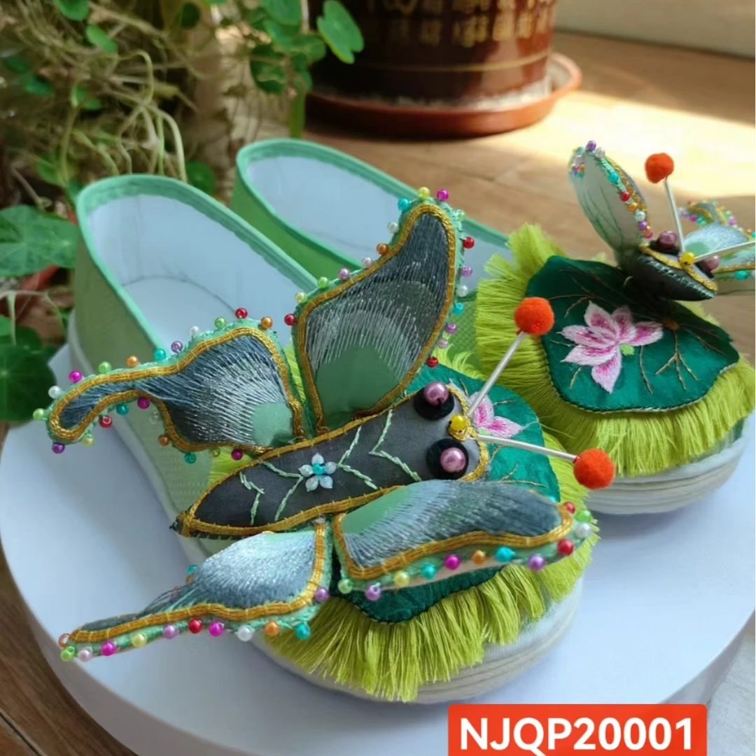 娜家蝴蝶手工原创布鞋NJQP（20001）古风中国风平底女士单鞋民族