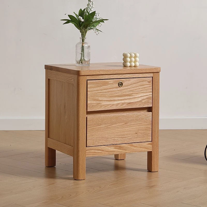 新款床头柜实木卧室家用带锁抽屉收纳柜简约原木床边柜橡木小斗柜
