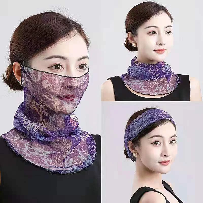 围脖女套头薄款防晒面纱新款小丝巾围巾护颈脖子春夏款口罩女纱巾