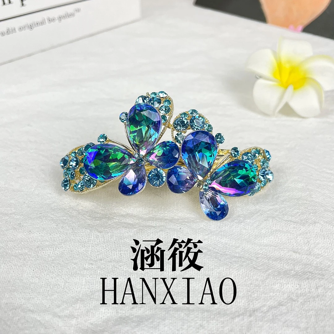 涵筱施华水晶镶钻原创双蝴蝶弹簧夹韩版轻奢头饰优雅百搭精致发饰