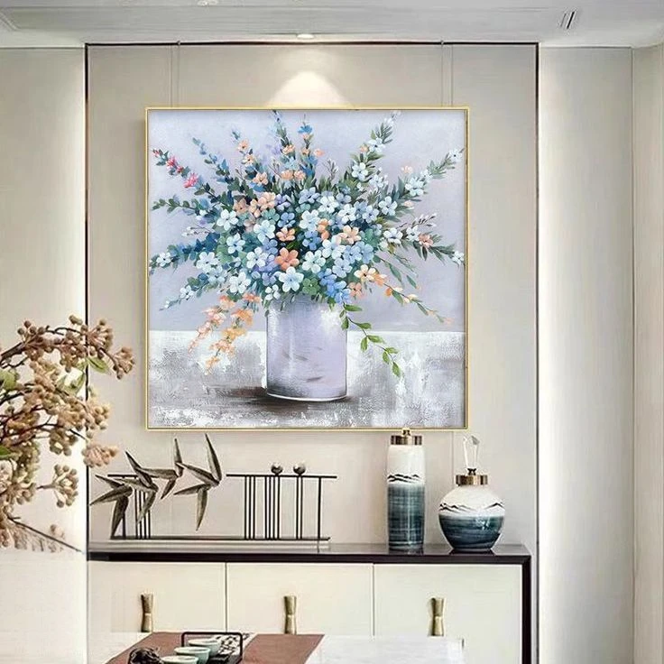 餐厅装饰画手绘油画纯手工单幅立体花卉壁画现代简约客厅卧室挂画