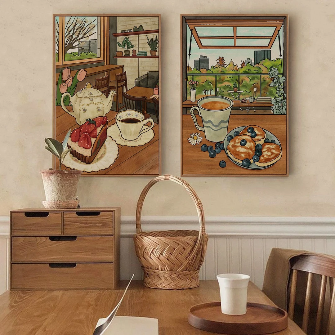 惬意时光 原木风现代简约餐厅装饰画日式咖啡厅饭厅挂画