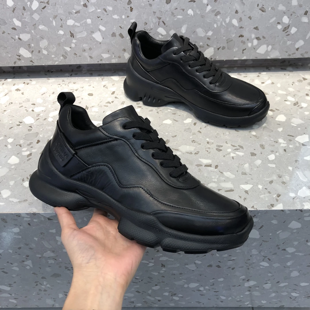 秋冬时尚加棉运动鞋真皮潮流休闲男鞋透气舒适真皮开车鞋牛皮轻便