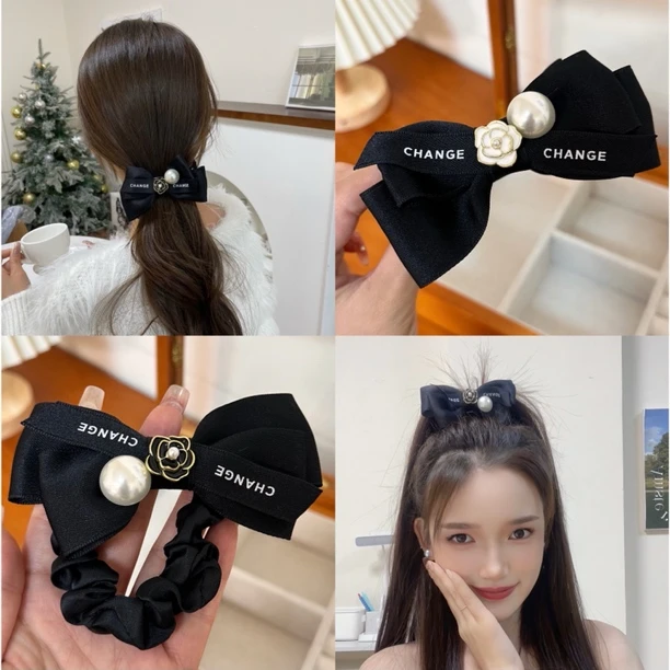 复古精致山茶花蝴蝶结丸子头神器优雅后脑勺高级感抓夹发饰头饰