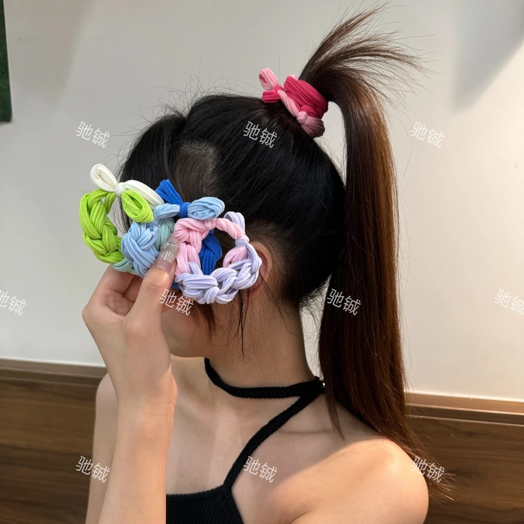 韩版手工编织头绳加粗加厚夏日高马尾皮筋高弹力耐用不伤发发圈
