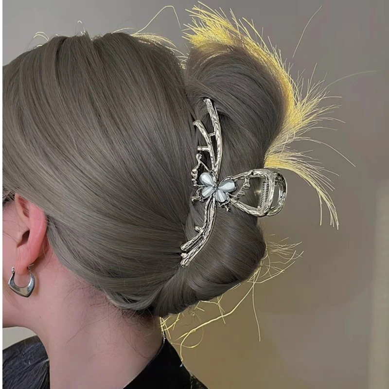 铜合金发饰 冷淡风猫眼石蝴蝶抓夹后脑勺鲨鱼夹高级感头饰发饰ins